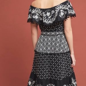 Anthropologie Black and White Off-Shoulder Midi Dress